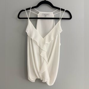 Women’s Naked Zebra White Ruffle Camisole Sleeveless Top- Large